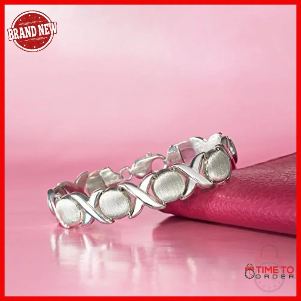 Sterling Silver XO Link Bracelet 8 Inch Lobster Clasp Everyday Wear